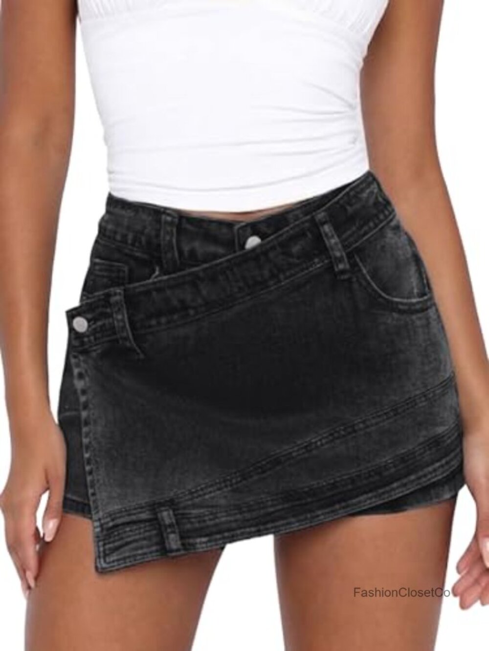 Asymmetrical Stretch Denim Skort Front Skirt Back Shorts High Waist Streetwear
